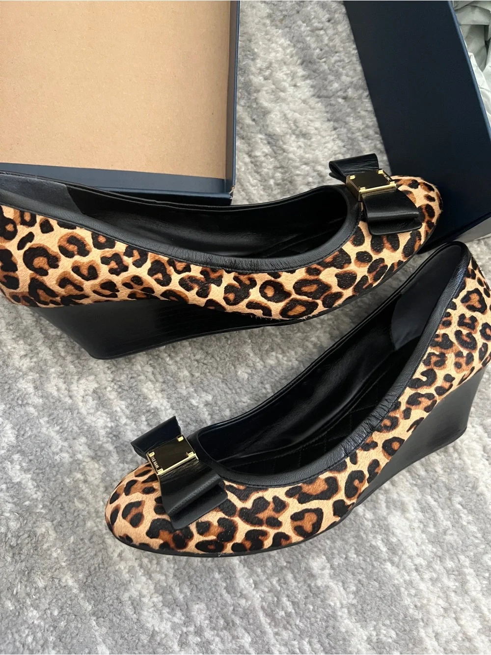 Cole Haan Leopard-Print wedge with bow - NWT